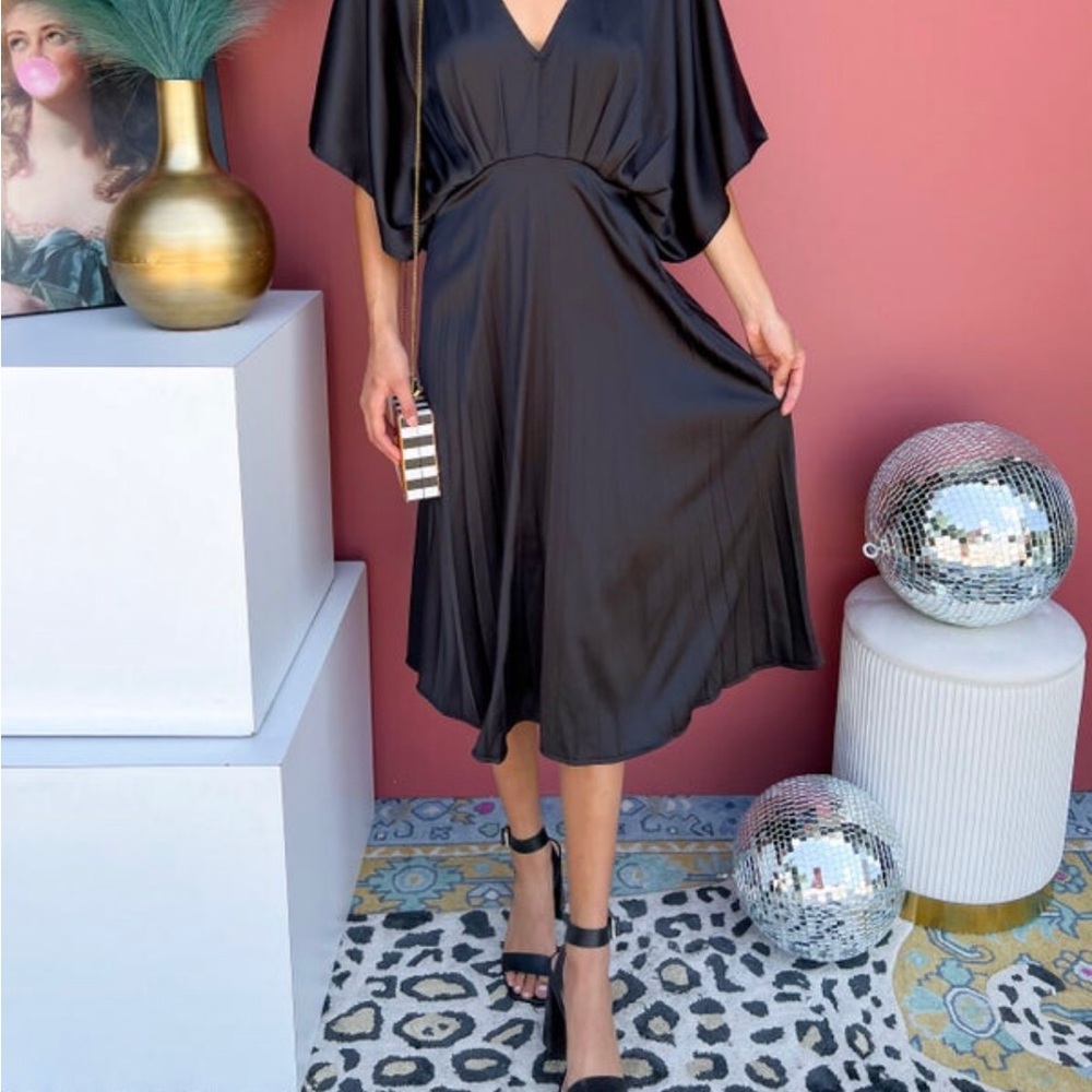 She + Sky Black Midi Dress. NWT! Zipper back. Light weight unlined. Non sheer.